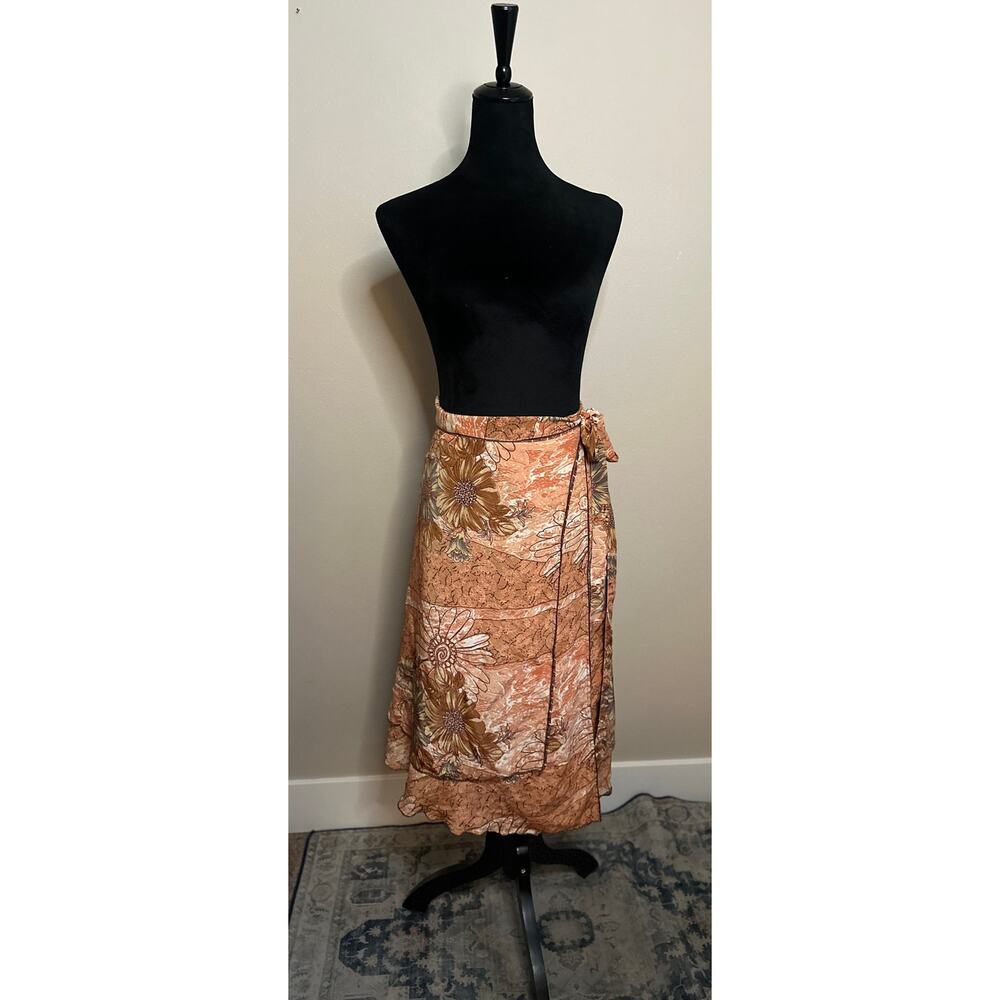 VINTAGE JOVANI DESIGNS Orange Cream Silk Blend Wrap Midi Skirt Size M